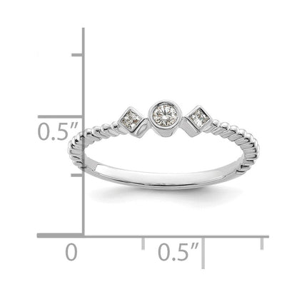 14K Weißgold Gewellt Ehering Ring Petite 3-stone 1/15 Karat Rund Diamant Komplett Versprechen/ Verlobungsring