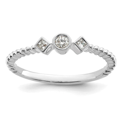 14K Weißgold Gewellt Ehering Ring Petite 3-stone 1/15 Karat Rund Diamant Komplett Versprechen/ Verlobungsring