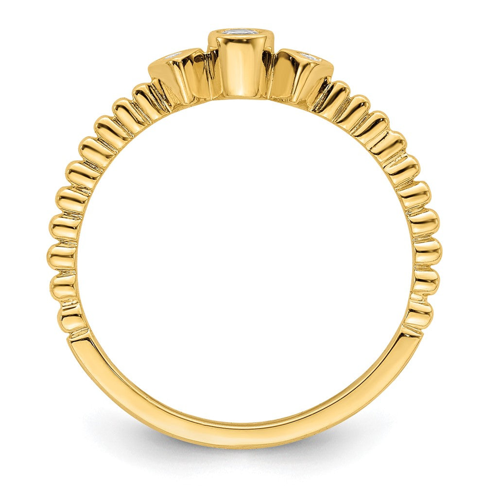 14K Gelbgold Gewellt Ehering Ring Petite 3-stone 1/15 Karat Rund Diamant Komplett Versprechen/ Verlobungsring