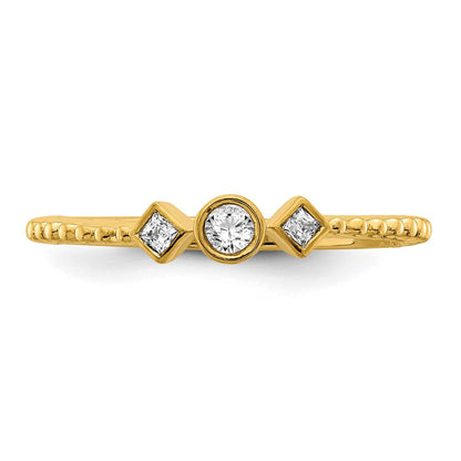 14K Gelbgold Gewellt Ehering Ring Petite 3-stone 1/15 Karat Rund Diamant Komplett Versprechen/ Verlobungsring