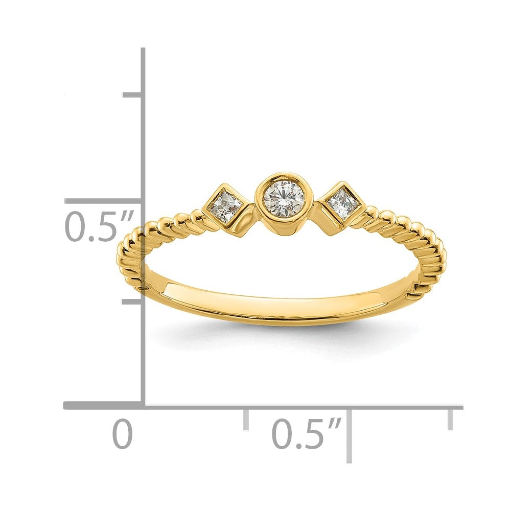14K Gelbgold Gewellt Ehering Ring Petite 3-stone 1/15 Karat Rund Diamant Komplett Versprechen/ Verlobungsring