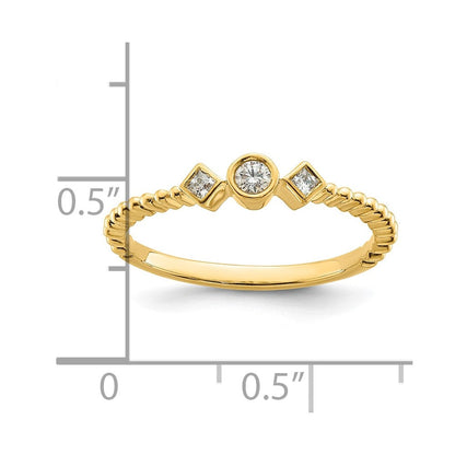14K Gelbgold Gewellt Ehering Ring Petite 3-stone 1/15 Karat Rund Diamant Komplett Versprechen/ Verlobungsring