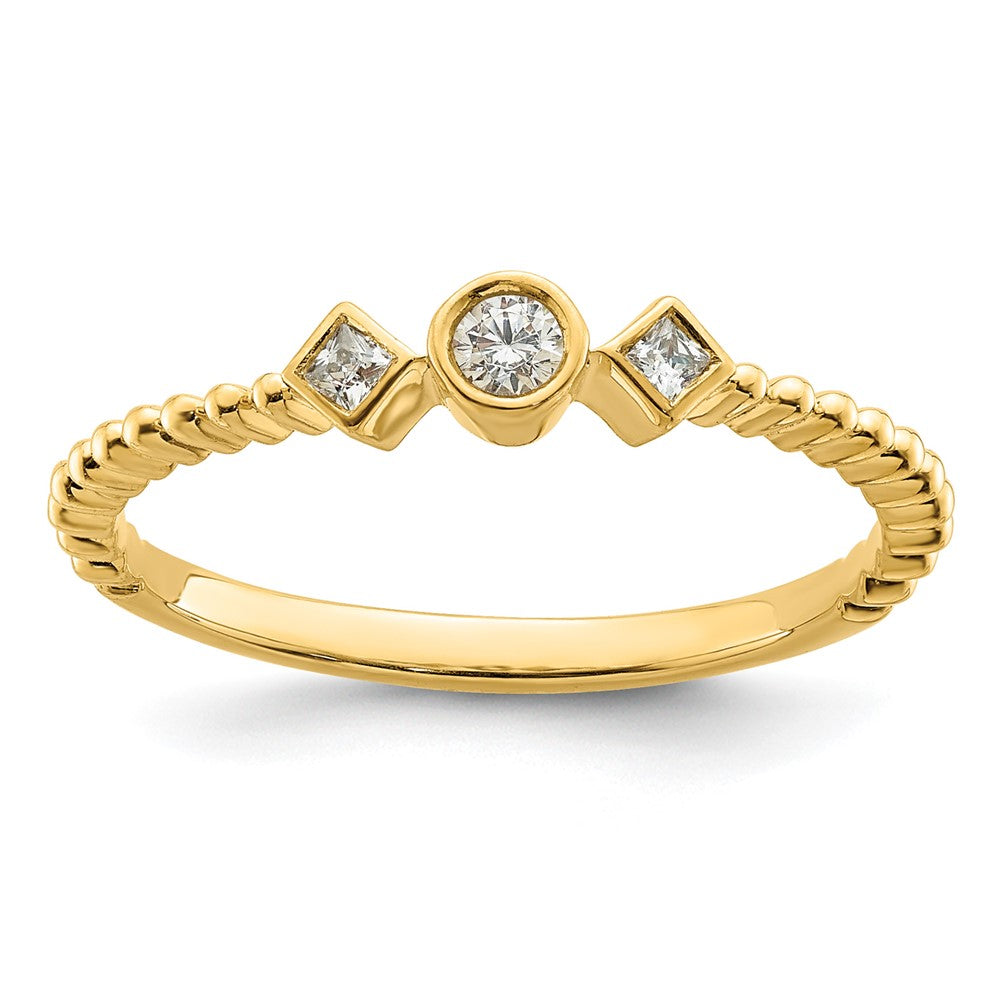 14K Gelbgold Gewellt Ehering Ring Petite 3-stone 1/15 Karat Rund Diamant Komplett Versprechen/ Verlobungsring