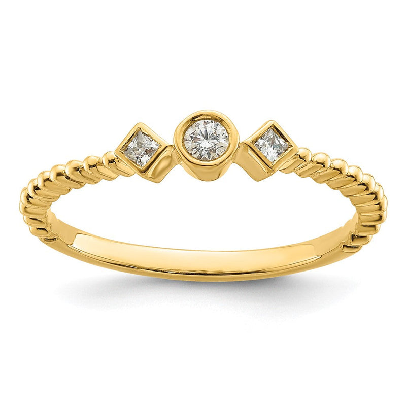 14K Gelbgold Gewellt Ehering Ring Petite 3-stone 1/15 Karat Rund Diamant Komplett Versprechen/ Verlobungsring