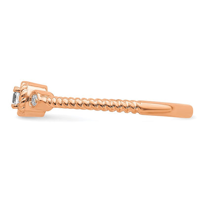 14K Roségold Roped Ring Petite 3 Stein 1/15 Karat Rund Diamant Komplett Versprechen/ Verlobungsring