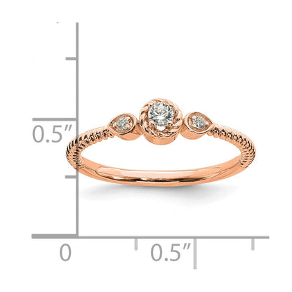 14K Roségold Roped Ring Petite 3 Stein 1/15 Karat Rund Diamant Komplett Versprechen/ Verlobungsring