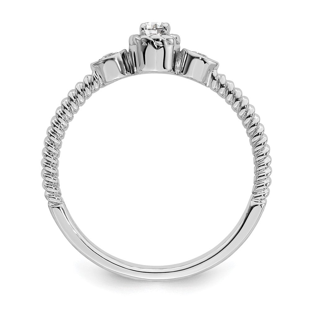 14K Weißgold Roped Ehering Ring Petite 3-stone 1/15 Karat Rund Diamant Komplett Versprechen/ Verlobungsring