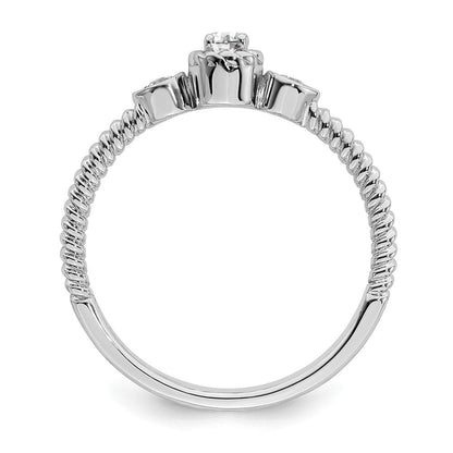 14K Weißgold Roped Ehering Ring Petite 3-stone 1/15 Karat Rund Diamant Komplett Versprechen/ Verlobungsring
