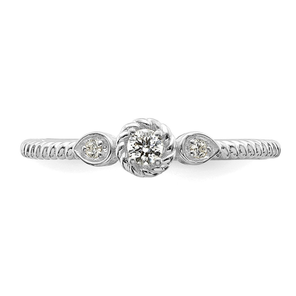 14K Weißgold Roped Ehering Ring Petite 3-stone 1/15 Karat Rund Diamant Komplett Versprechen/ Verlobungsring