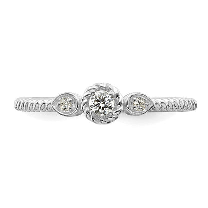 14K Weißgold Roped Ehering Ring Petite 3-stone 1/15 Karat Rund Diamant Komplett Versprechen/ Verlobungsring