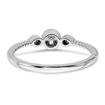 14K Weißgold Roped Ehering Ring Petite 3-stone 1/15 Karat Rund Diamant Komplett Versprechen/ Verlobungsring