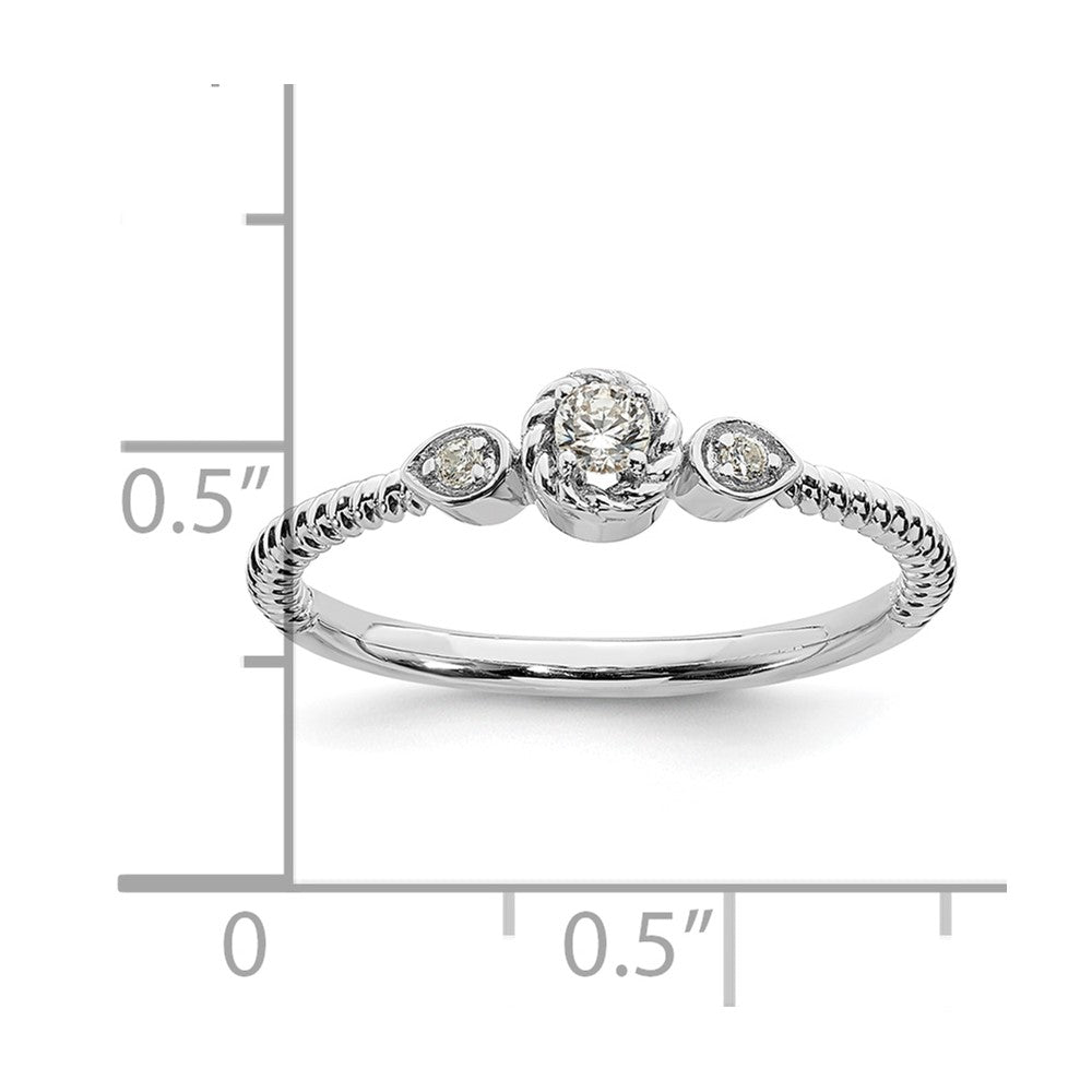 14K Weißgold Roped Ehering Ring Petite 3-stone 1/15 Karat Rund Diamant Komplett Versprechen/ Verlobungsring
