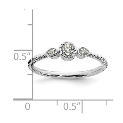 14K Weißgold Roped Ehering Ring Petite 3-stone 1/15 Karat Rund Diamant Komplett Versprechen/ Verlobungsring