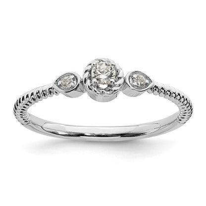 14K Weißgold Roped Ehering Ring Petite 3-stone 1/15 Karat Rund Diamant Komplett Versprechen/ Verlobungsring