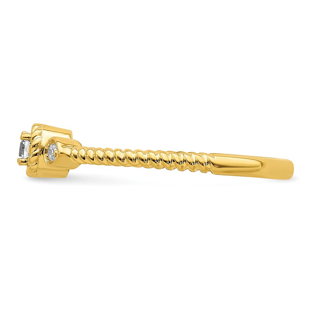 14K Gelbgold Roped Ehering Ring Petite 3-stone 1/15 Karat Rund Diamant Komplett Versprechen/ Verlobungsring