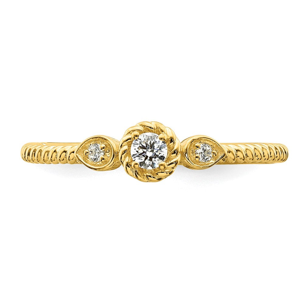 14K Gelbgold Roped Ehering Ring Petite 3-stone 1/15 Karat Rund Diamant Komplett Versprechen/ Verlobungsring