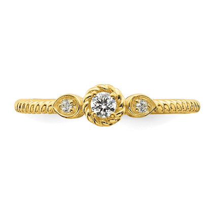 14K Gelbgold Roped Ehering Ring Petite 3-stone 1/15 Karat Rund Diamant Komplett Versprechen/ Verlobungsring