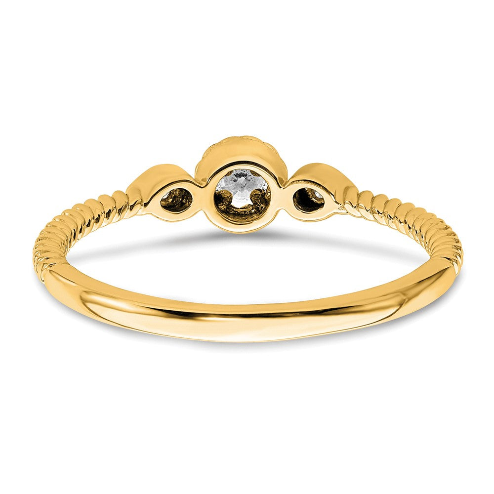 14K Gelbgold Roped Ehering Ring Petite 3-stone 1/15 Karat Rund Diamant Komplett Versprechen/ Verlobungsring