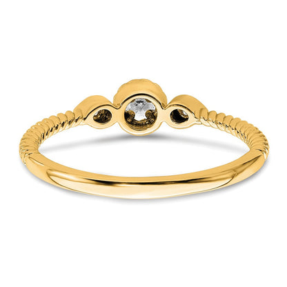 14K Gelbgold Roped Ehering Ring Petite 3-stone 1/15 Karat Rund Diamant Komplett Versprechen/ Verlobungsring