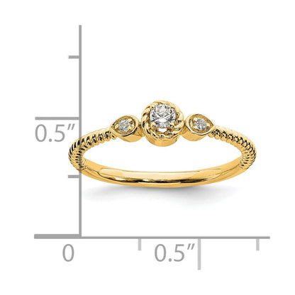 14K Gelbgold Roped Ehering Ring Petite 3-stone 1/15 Karat Rund Diamant Komplett Versprechen/ Verlobungsring