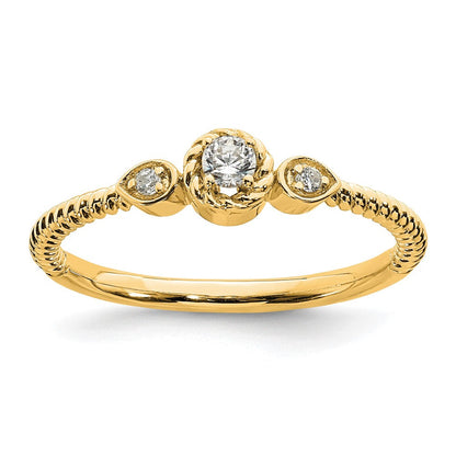 14K Gelbgold Roped Ehering Ring Petite 3-stone 1/15 Karat Rund Diamant Komplett Versprechen/ Verlobungsring