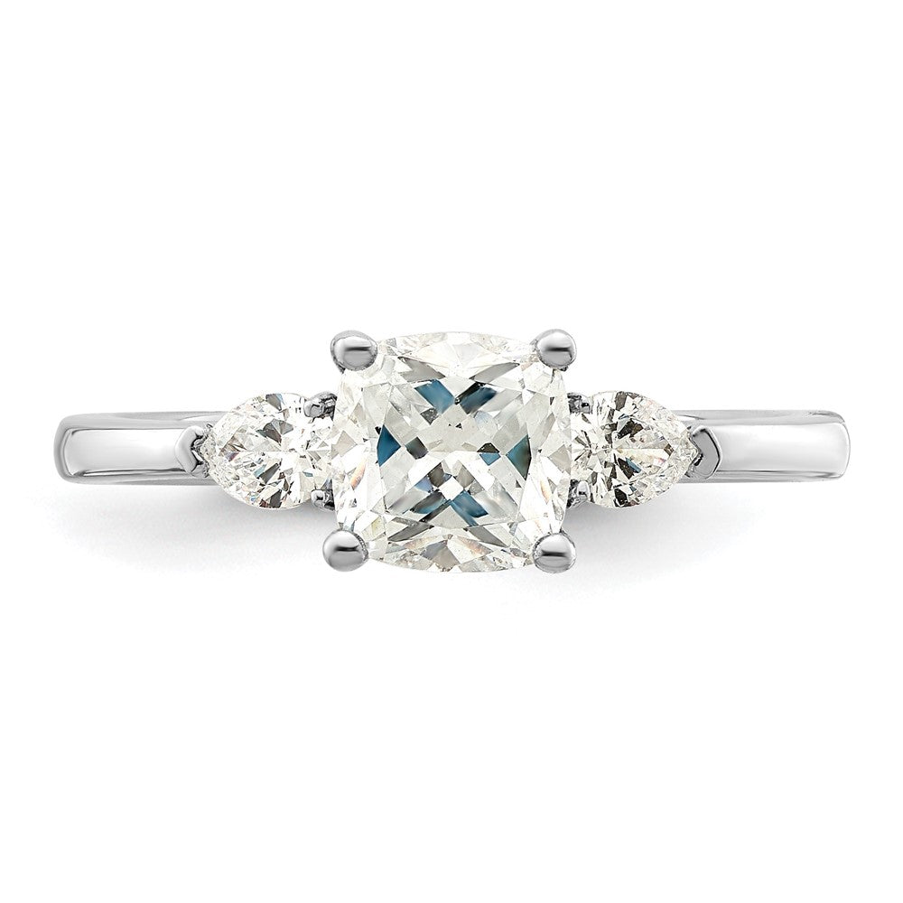 14K Weißgold 3 Stein Tropfen/cushion Halbfassung Including 2 Tropfen Seite Steine Diamant Ring