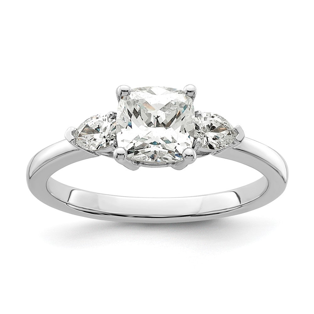 14K Weißgold 3 Stein Tropfen/cushion Halbfassung Including 2 Tropfen Seite Steine Diamant Ring