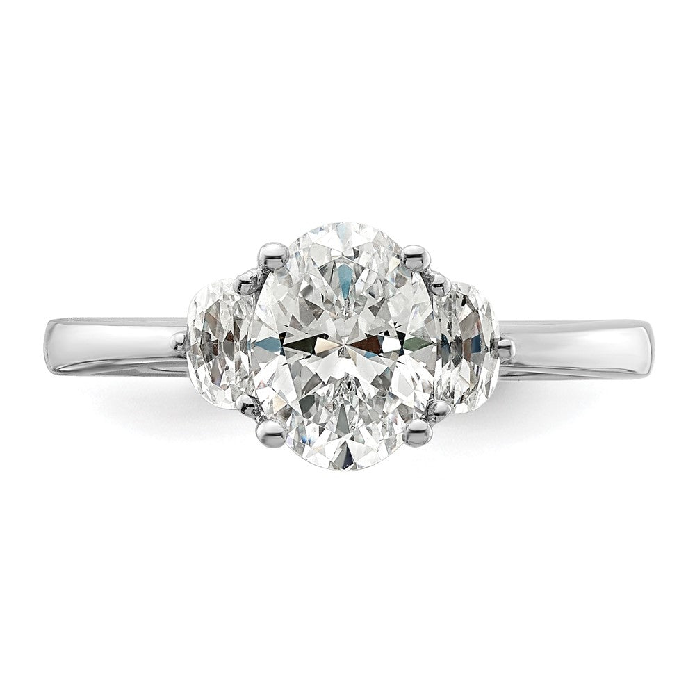 14K Weißgold 3 Stein Halb Mond/oval Halbfassung Including 2 Mond Seite Steine Diamant Ring