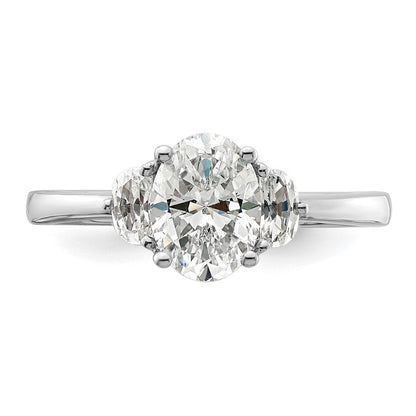 14K Weißgold 3 Stein Halb Mond/oval Halbfassung Including 2 Mond Seite Steine Diamant Ring
