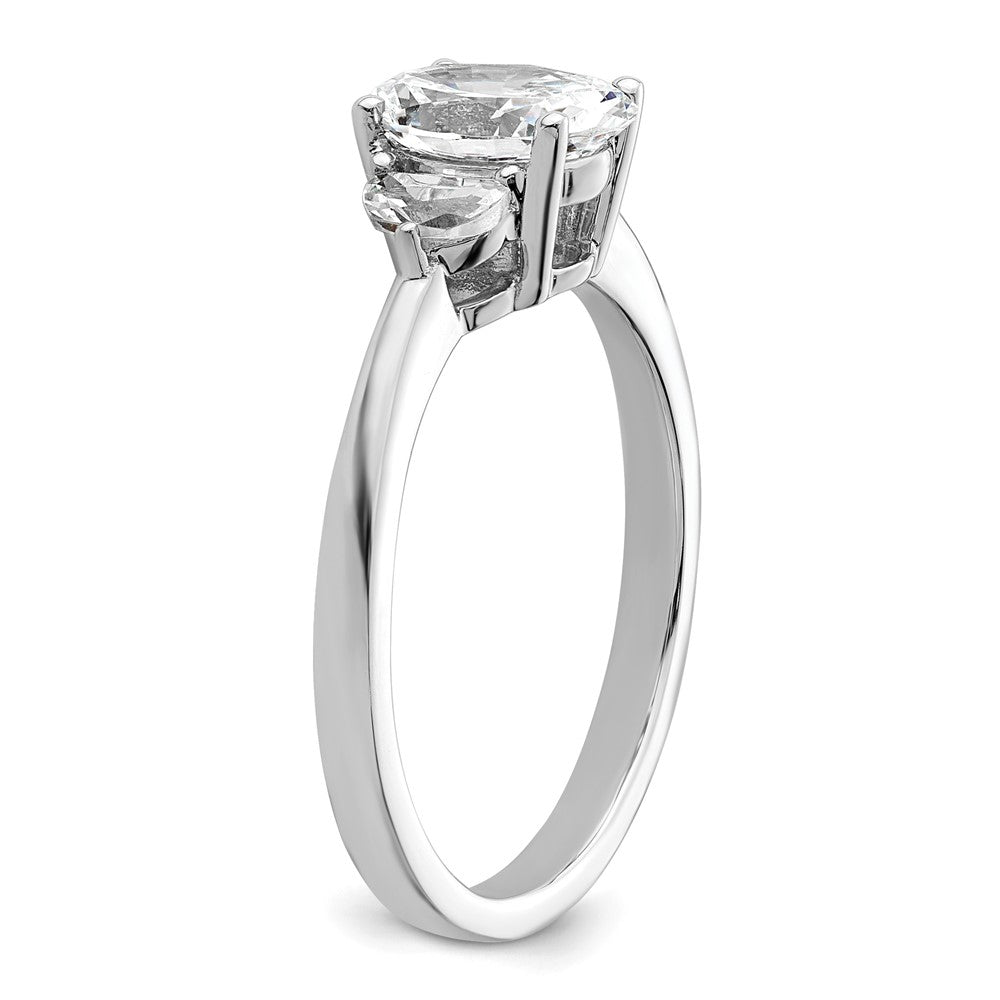 14K Weißgold 3 Stein Halb Mond/oval Halbfassung Including 2 Mond Seite Steine Diamant Ring