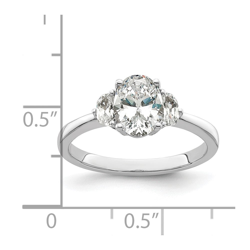 14K Weißgold 3 Stein Halb Mond/oval Halbfassung Including 2 Mond Seite Steine Diamant Ring
