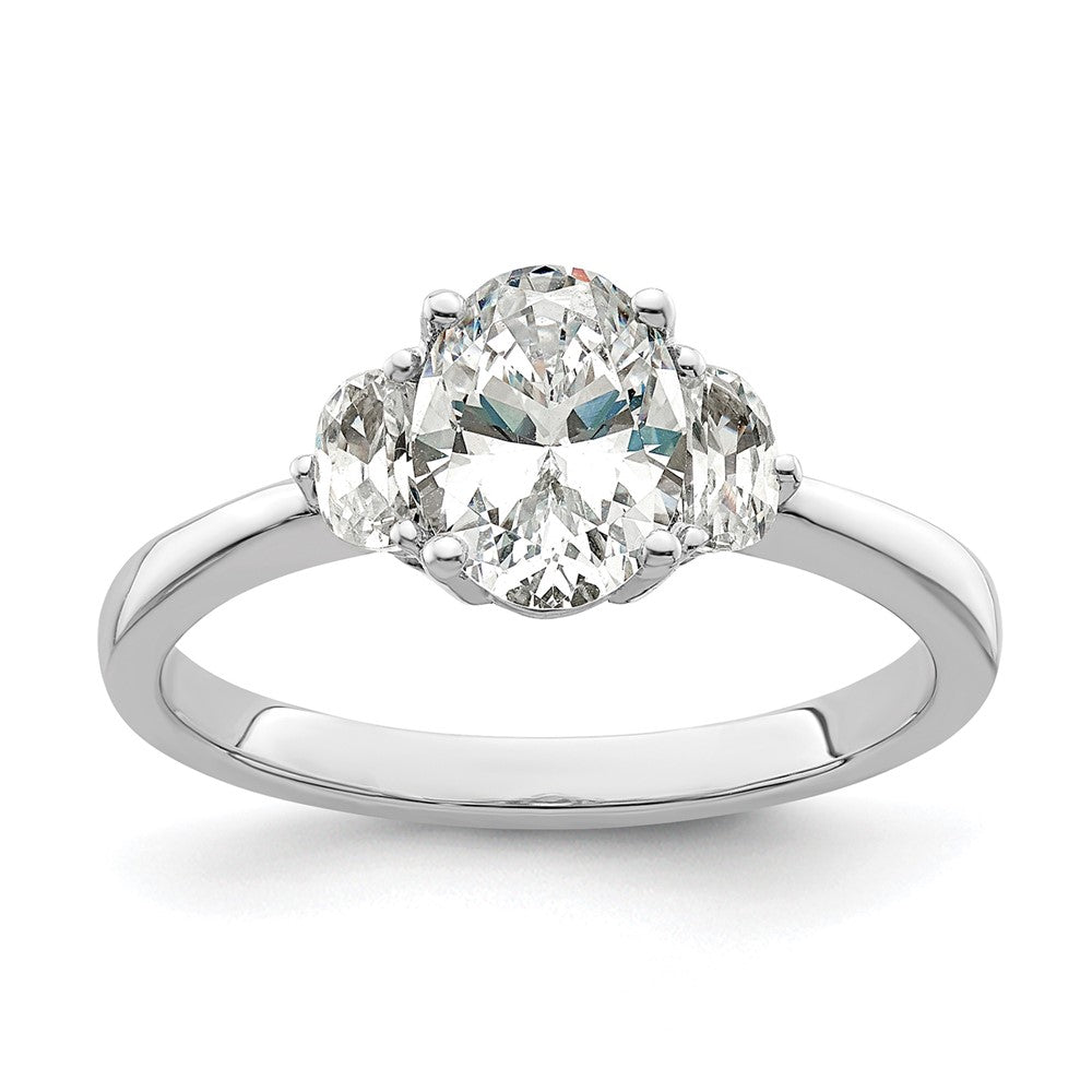 14K Weißgold 3 Stein Halb Mond/oval Halbfassung Including 2 Mond Seite Steine Diamant Ring