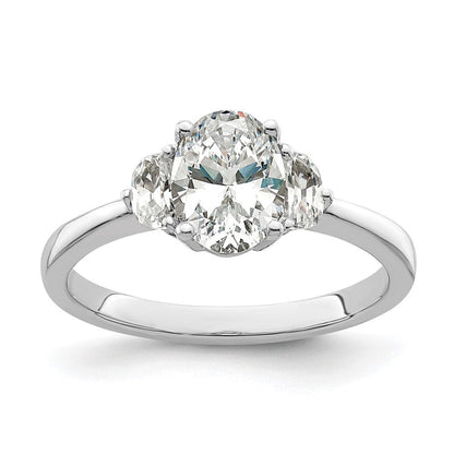 14K Weißgold 3 Stein Halb Mond/oval Halbfassung Including 2 Mond Seite Steine Diamant Ring
