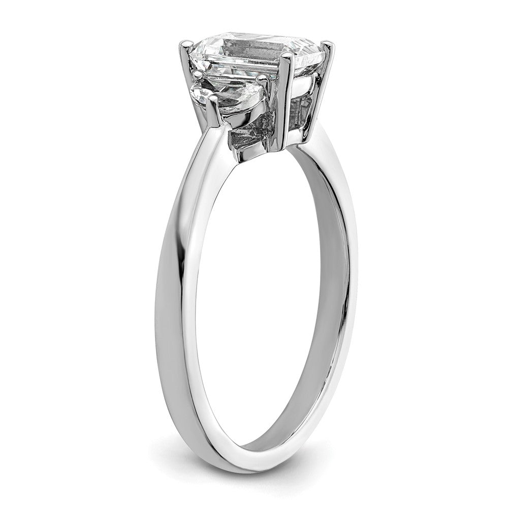 14K Weißgold 3 Stein Halb Mond/emerald Halbfassung Including 2 Mond Seite Steine Diamant Ring