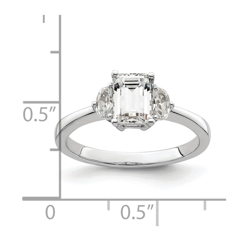 14K Weißgold 3 Stein Halb Mond/emerald Halbfassung Including 2 Mond Seite Steine Diamant Ring