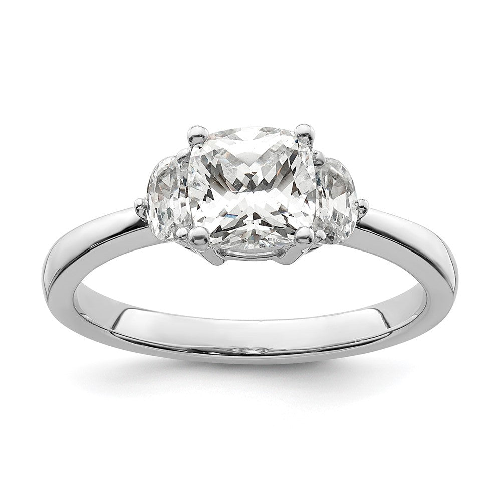 14K Weißgold 3 Stein Halb Mond/cushion Halbfassung Including 2 Mond Seite Steine Diamant Ring