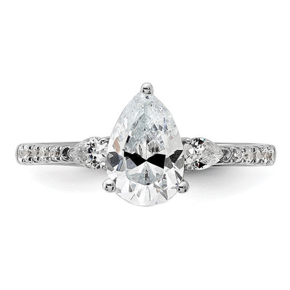 14K Weißgold 3 Stein Tropfen/pear Mittig Halbfassung Including 2-pear Seite Steine Diamant Ring