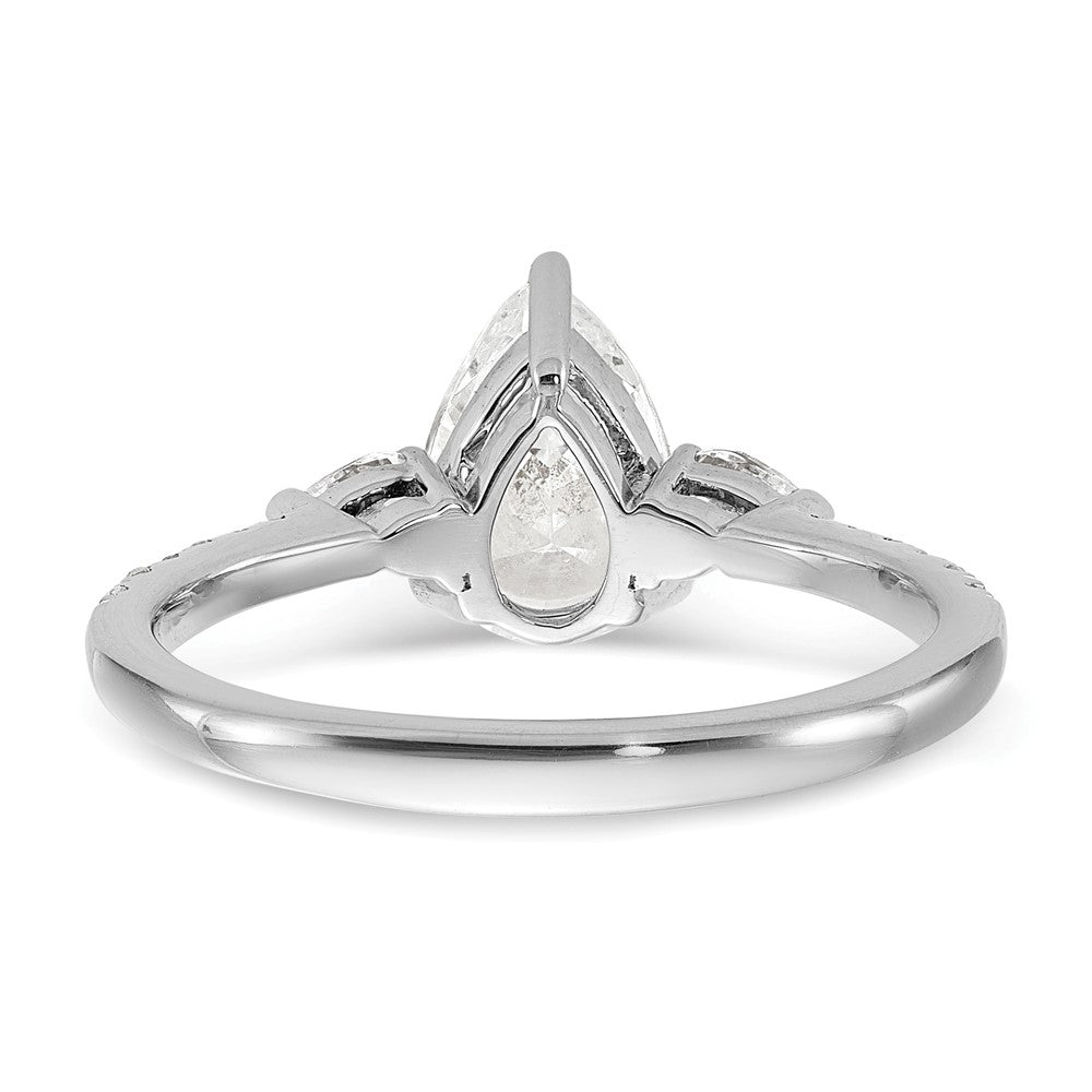 14K Weißgold 3 Stein Tropfen/pear Mittig Halbfassung Including 2-pear Seite Steine Diamant Ring
