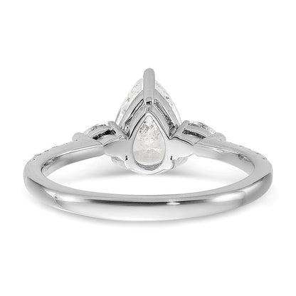 14K Weißgold 3 Stein Tropfen/pear Mittig Halbfassung Including 2-pear Seite Steine Diamant Ring
