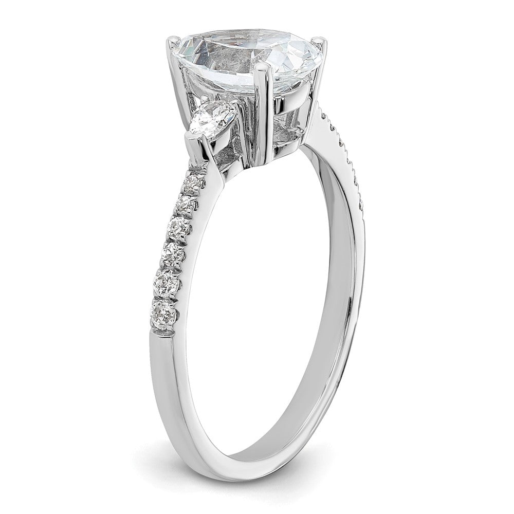 14K Weißgold 3 Stein Tropfen/pear Mittig Halbfassung Including 2-pear Seite Steine Diamant Ring