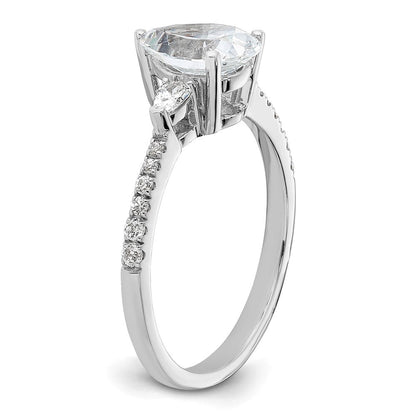 14K Weißgold 3 Stein Tropfen/pear Mittig Halbfassung Including 2-pear Seite Steine Diamant Ring