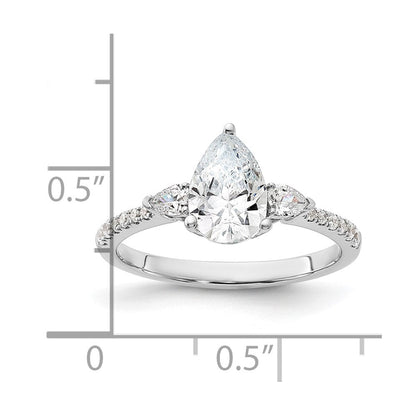 14K Weißgold 3 Stein Tropfen/pear Mittig Halbfassung Including 2-pear Seite Steine Diamant Ring