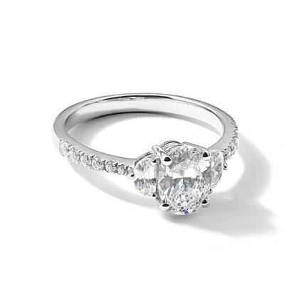 14K Weißgold 3 Stein Halb Mond/oval Halbfassung Including 2 Mond Seite Steine Diamant Ring