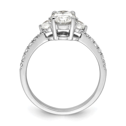 14K Weißgold 3 Stein Halb Mond/oval Halbfassung Including 2 Mond Seite Steine Diamant Ring