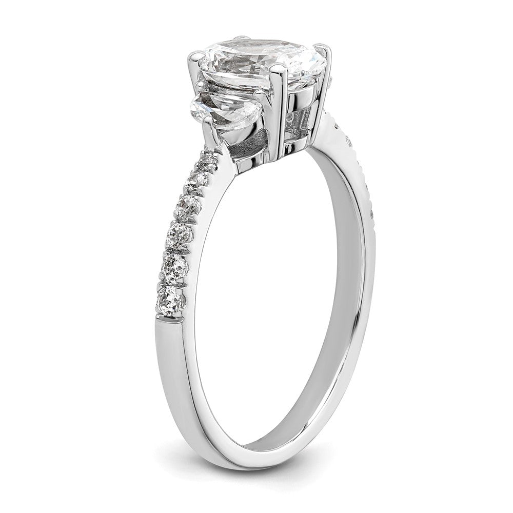 14K Weißgold 3 Stein Halb Mond/oval Halbfassung Including 2 Mond Seite Steine Diamant Ring