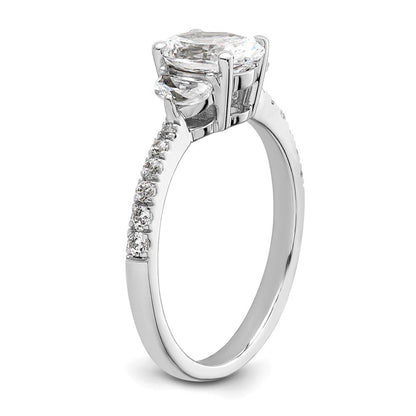 14K Weißgold 3 Stein Halb Mond/oval Halbfassung Including 2 Mond Seite Steine Diamant Ring