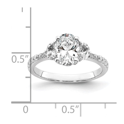14K Weißgold 3 Stein Halb Mond/oval Halbfassung Including 2 Mond Seite Steine Diamant Ring