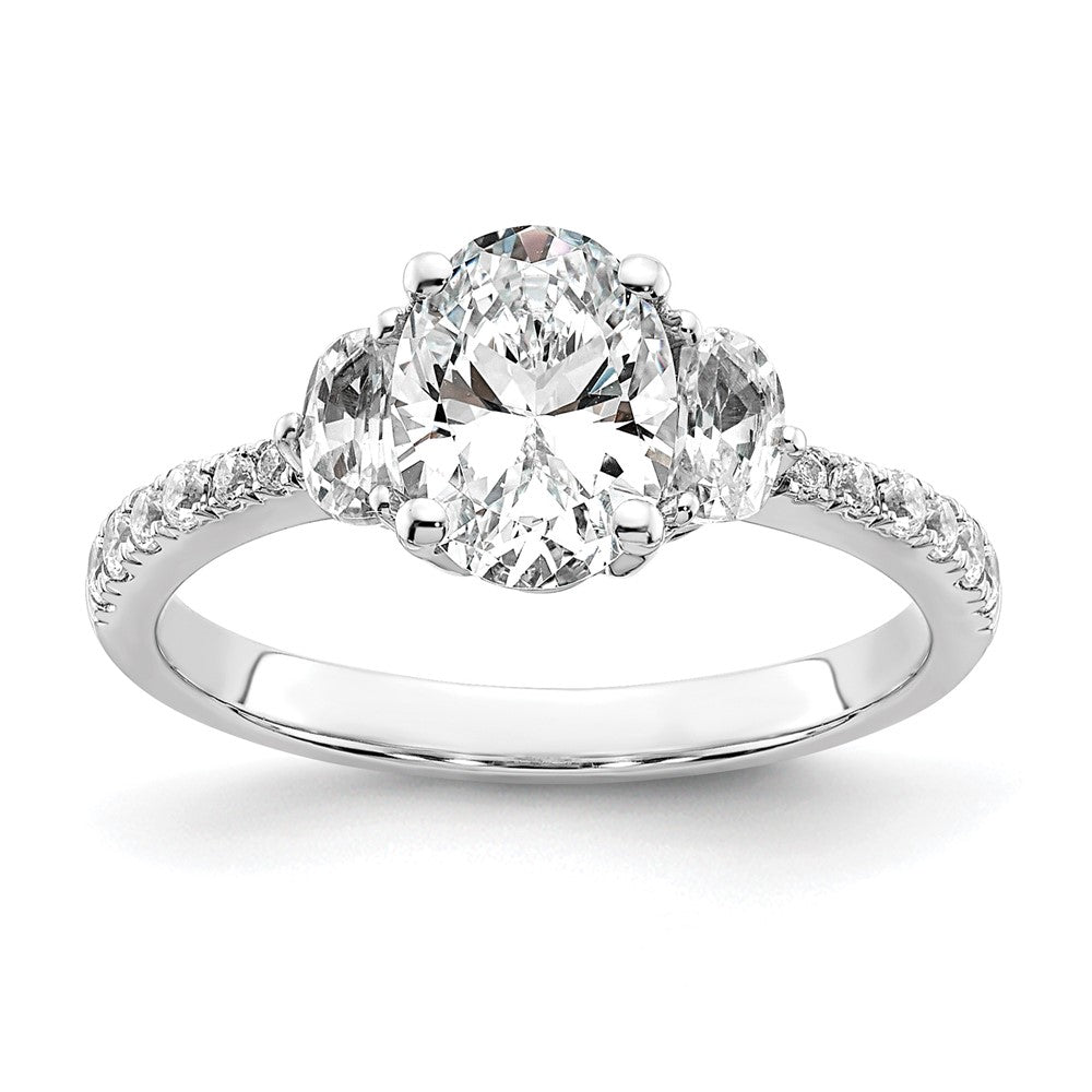 14K Weißgold 3 Stein Halb Mond/oval Halbfassung Including 2 Mond Seite Steine Diamant Ring