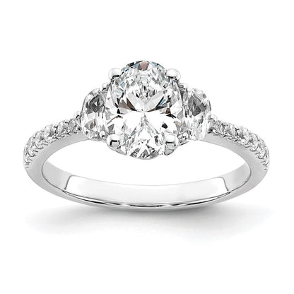 14K Weißgold 3 Stein Halb Mond/oval Halbfassung Including 2 Mond Seite Steine Diamant Ring