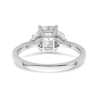14K Weißgold 3 Stein Halb Mond/emerald Halbfassung Including 2 Mond Seite Steine Diamant Ring